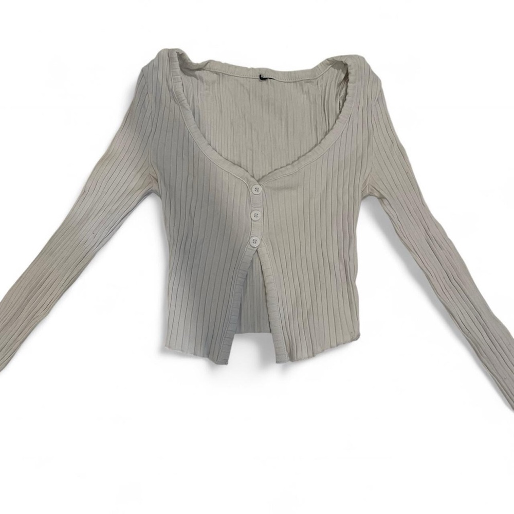 White long sleeve ribbed crop top
